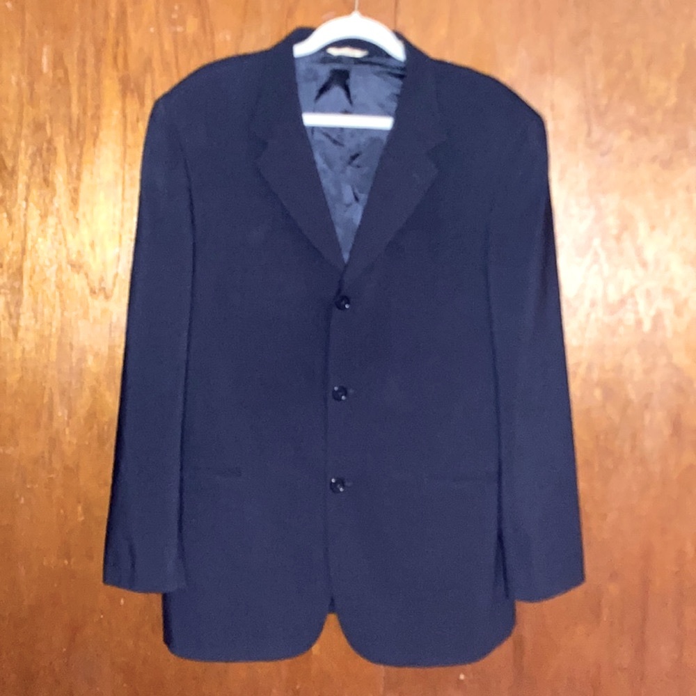 Donna Karan Signature Navy Blue Triple Button Wool Suit Jacket/Sport Coat 41R
